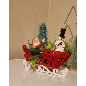 Vintage plastic velvet Santa snowman frosty table decor shelf decorations
